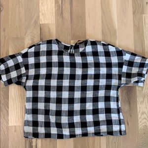 Zara womans plaid gingham black white top  button